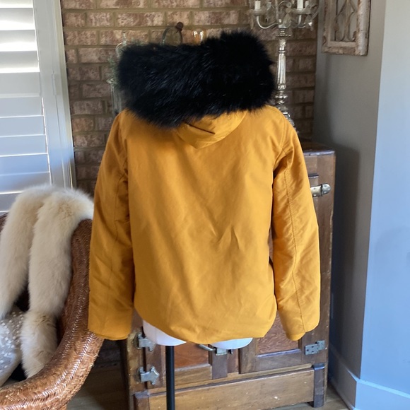 Zara Jackets & Coats Zara Mustard Yellow Puffer Jacket Black Faux